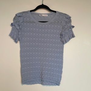 Zara Baby Blue Ruffle Short Sleeve Top